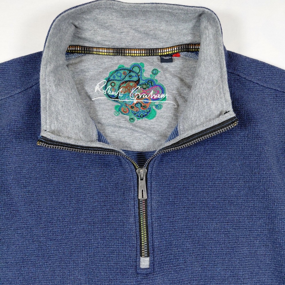 Robert Graham Mens 2XL Blue Waffle Knit 1/4 Zip Pullover Sweater Cotton - Picture 2 of 14